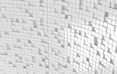 Abstract geometric shape of white cubes 3d render. Futuristic fashioned glossy background.