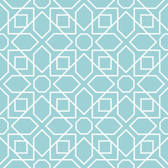 Seamless pattern in arabic style. White print on blue background