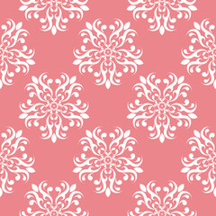 Seamless background with white flowers on pink backdrop