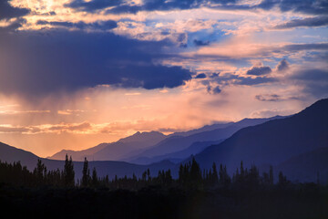 Landscape mountains with sunlight before sunset in Leh, ladakh, Jammu and kashmir, India