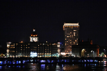 Fototapeta premium Beautiful city lights captured at night in Mumbai.