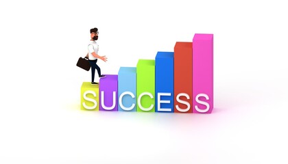 Smiling Businessman in glasses 3d illustration. Advertising poster of stock market broker. Successful man. Bearded  man working in office.