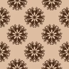 Wall murals Brown Brown floral seamless pattern on beige background