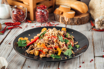 Rice pad thai noodles with beef vegetables tofu