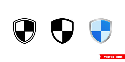 Shield icon of 3 types. Isolated vector sign symbol.