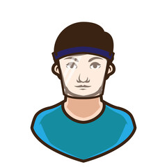 A MAN WEARING A FACE SHIELD WITHOUT MASK