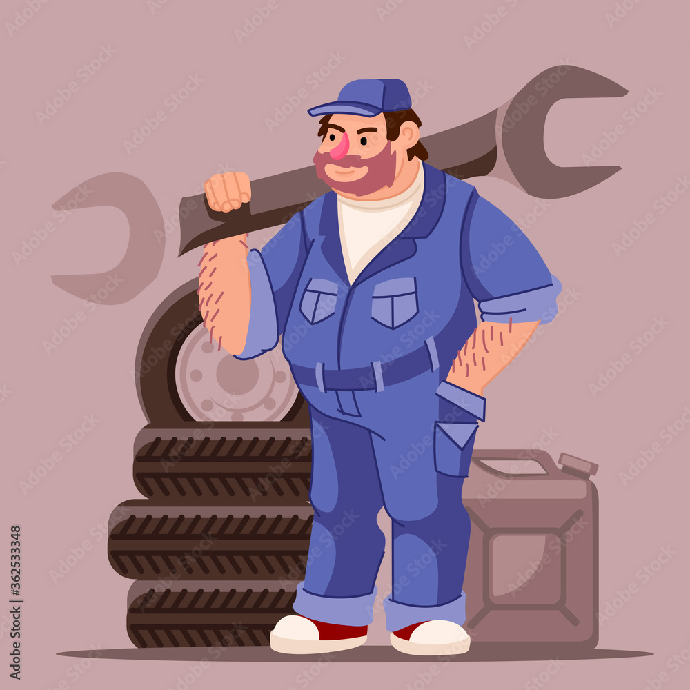 Wall mural Cartoon Color Character Person Male Mechanic Concept. Vector