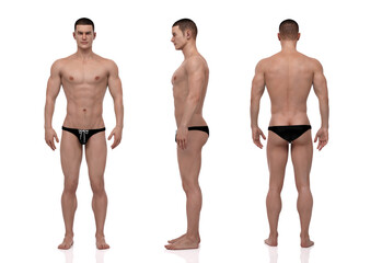 3D Rendering : Portrait of standing male mesomorph (muscular) body type 