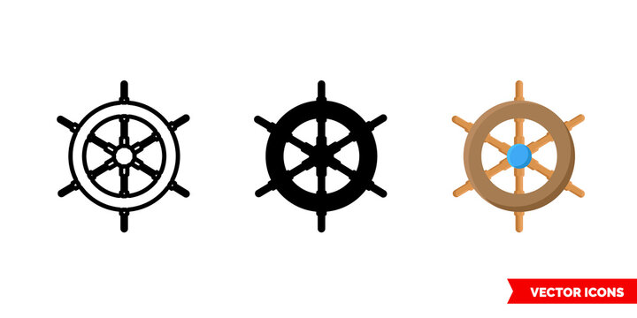 Steering wheel ship icon of 3 types. Isolated vector sign symbol.