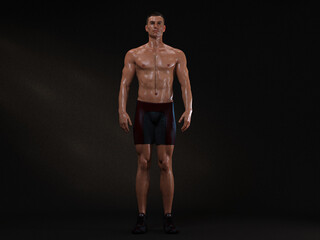 Fototapeta premium 3D Render : A portrait of mesomorph man pose standing in the studio