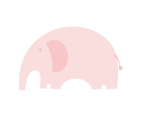 Cute pink vector elephant isolated on white backgound. Scandinavian simple style. Baby illustration. Kids nursery art poster, book design element