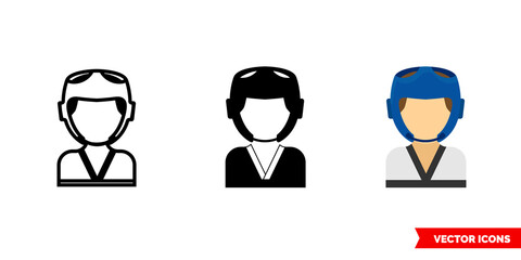 Taekwondo icon of 3 types. Isolated vector sign symbol.