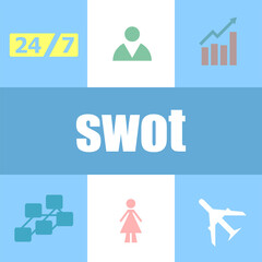 swot word. Business concept . Can be used for workflow layout, diagram, business step options, banner