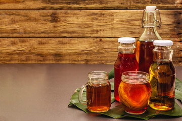 Kombucha in glass bottles