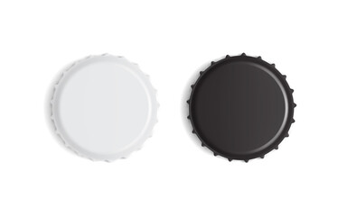 white and black bottle caps isolated on white background