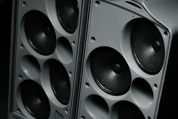 Stereo column of modern audio system close up