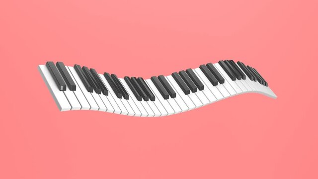 3d rendering abstract animation piano keys rhythmically bend, dance. Funny joke cartoon pop art style