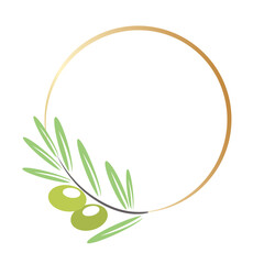 Round circle golden border with olive branch for design card on white, stock vector illustration