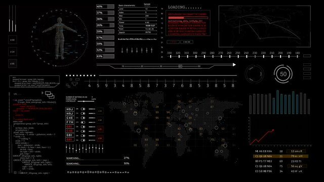 HUD.Technological Sci Fi pannel.HUD futuristic infographic interface with digital data HUD elements.Black background for alpha and luma channel.Type 2