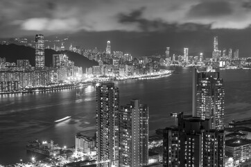 Fototapeta na wymiar Skyline of Victoria harbor of Hong Kong City at night