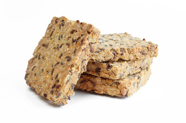 Healthy crackers isolated on white background. Crunchy Biscuits made of seeds 