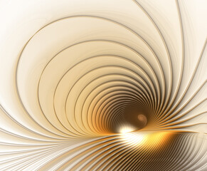 Abstract fractal golden brown 3d spiral on a light beige background