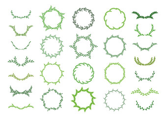 Set of green laurel foliate, wheat and olive wreaths. Can be used as design elements in heraldry on an award certificate, for invitations, quotes, greeting cards, blogs and more. Vector illustration.