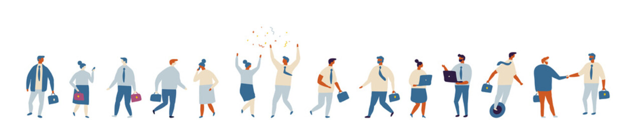 Tiny business people vector horizontal banner