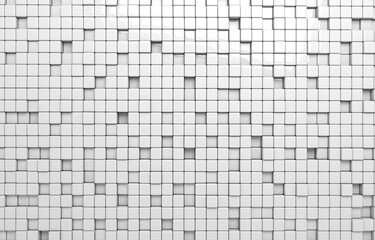 Abstract geometric shape of white cubes 3d render. Futuristic fashioned glossy background.