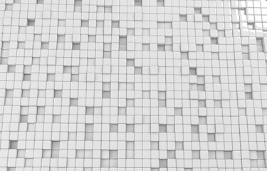 Abstract geometric shape of white cubes 3d render. Futuristic fashioned glossy background.