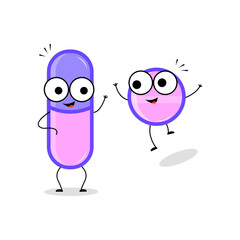 illustration vector of cute cartoon character pills. healthcare medical pills/medicine. design concept isolated on white background.