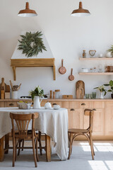 Comfortable kitchen room with modern interior and furniture