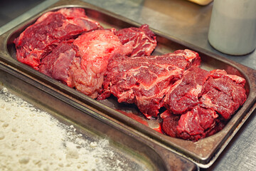 Veal cheeks ready for roasting, toned