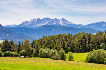 Fototapeta na wymiar Landscape view of the mountains in South Tyrol, Renon-Ritten region, Italy.