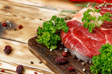 Raw meat slice for grill with seasoning
