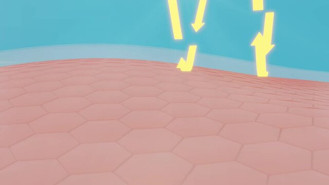 Animation UV protection for skin. Shield reflect the ultraviolet. Skin care concept.