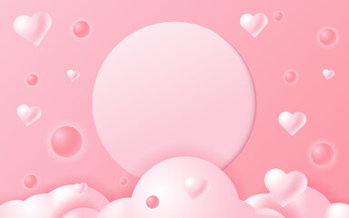 Pink background with floating heart above cloud.