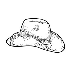 Man hat with ribbon. Vector vintage engraving illustration