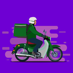 Naklejka na ściany i meble Despatch delivery motorcycle rider for food and goods delivery concept.