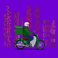 Despatch delivery motorcycle rider for food and goods delivery concept.
