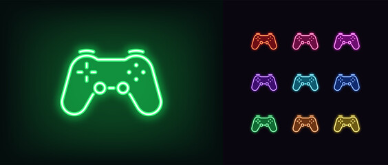 Neon game controller icon. Neon joystick sign
