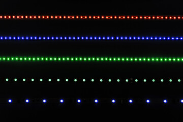 Colored LED strips for indoor and outdoor lighting, as well as for use in advertising structures...