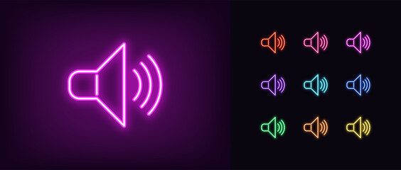 Neon speaker icon. Glowing neon sound sign © Дмитрий Майер