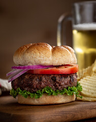 Juicy Grilled Hamburger on Whole Grain Bun