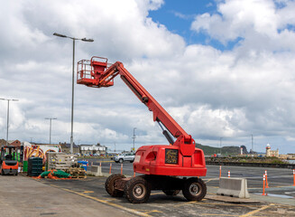 Mobile elevating work platform in the harbor