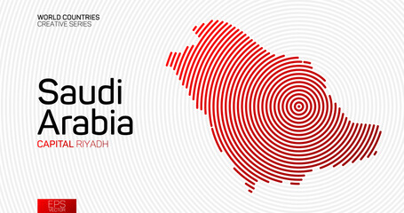 Abstract map of Saudi Arabia with red circle lines