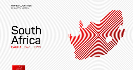 Abstract map of South Africa with red circle lines