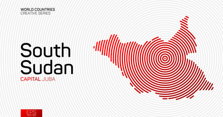 Abstract map of South Sudan with red circle lines © igor