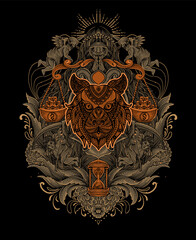 Tiger head with engraving pattern vintage dark style-vector illustration art.