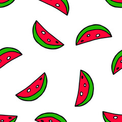 Seamless vector illustration of watermelon and lemon on a white background.